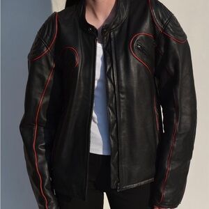 Danier Black Leather Jacket with Red Trim